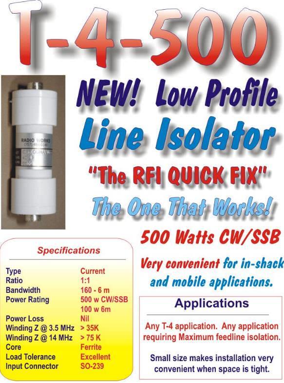 T-4-500 Radio Works 500W 1:1 Line Isolator