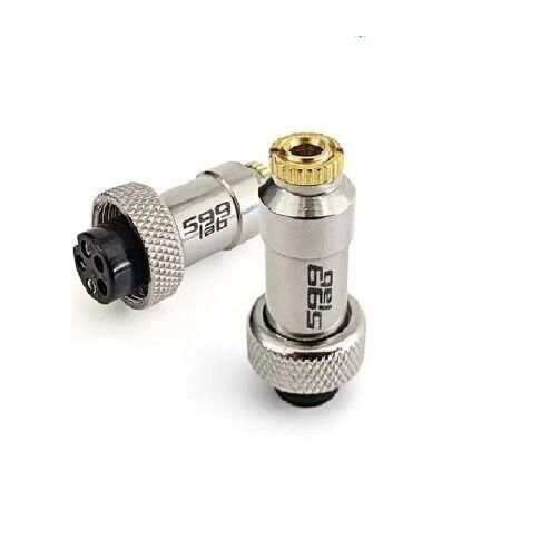 Discovery TX-500 Compact CW Adapter with GX12 5-pin connector and 3.5mm mini-jack socket, isolated on white background