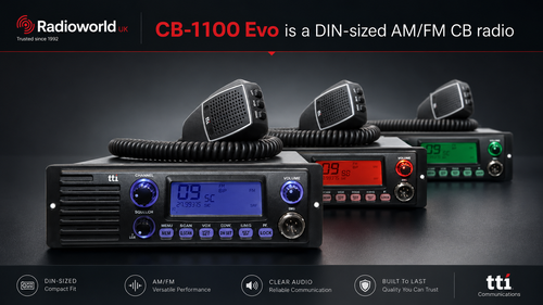 TCB‑1100 Evo DIN‑sized AM/FM CB radio front view