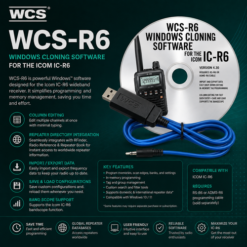 "RT Systems WCS‑R6 programming software and USB‑29A cable for Icom IC‑R6 – Radioworld UK"