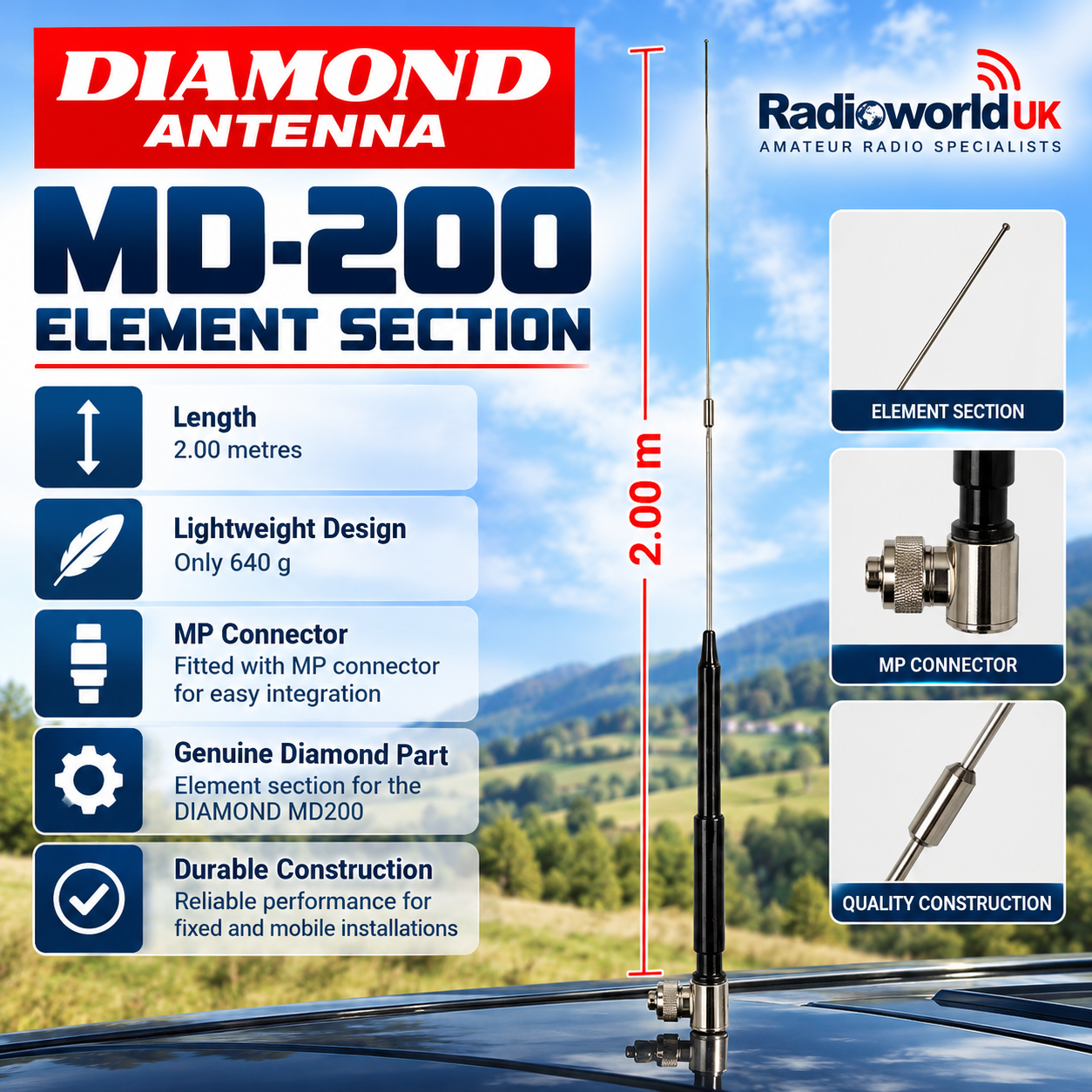 アンテナ MD200 Diamond MD200 Replacement Element Section 2.0m MP Connector