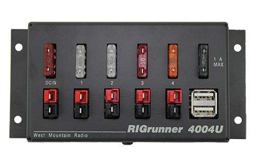 West mountain radio rigrunner 4004 usb 58315-1043 40 amps total through 4 outlets and includes a dual usb socket.