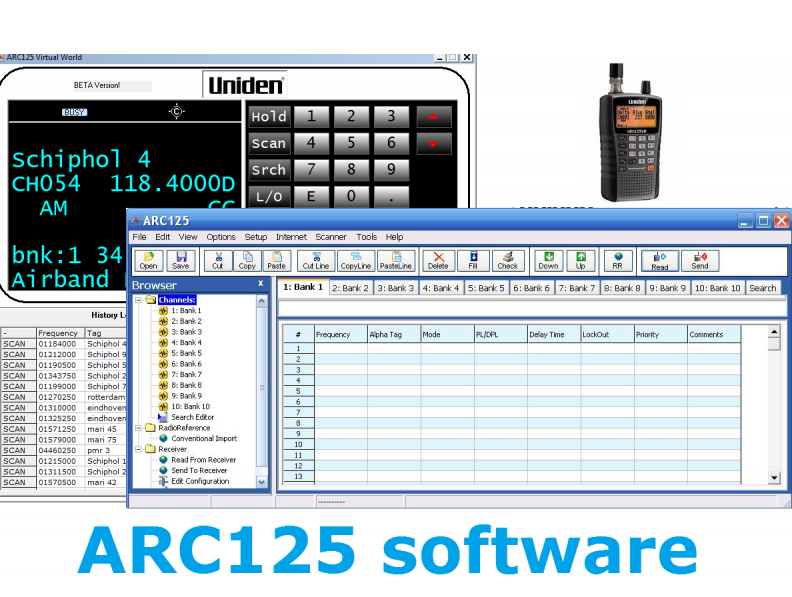 ARC125 is the Windows programming and control, Uniden UBC125XLT / AE125H /  BC125AT / BC126AT scanners USB stick - Windows 7, 8, 10, 11.
