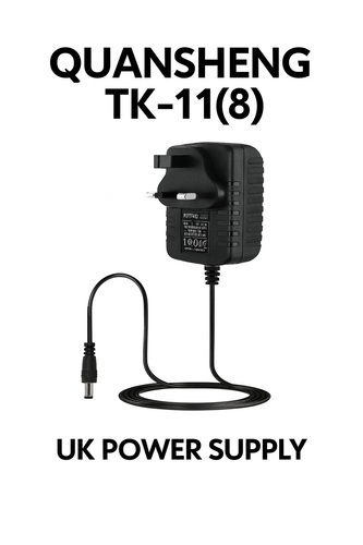 Radioworld UK image of QUANSHENG UK Power Supply for TK‑11(8) with 3‑pin plug and barrel connector
