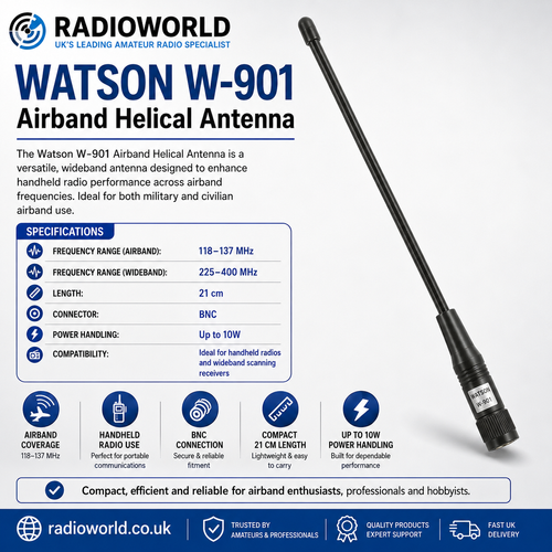 watson w‑901 airband helical antenna bnc fitting radioworld uk