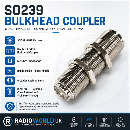 2 inch SO239 double female bulkhead connector UHF coupler nickel‑plated