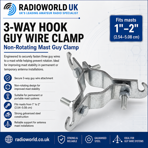 3‑way 3‑hook non‑rotating guy wire clamp compatible mast range radioworld uk
