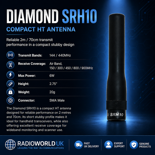 "Diamond SRH10 2m/70cm stubby handheld antenna with SMA male connector – Radioworld UK"