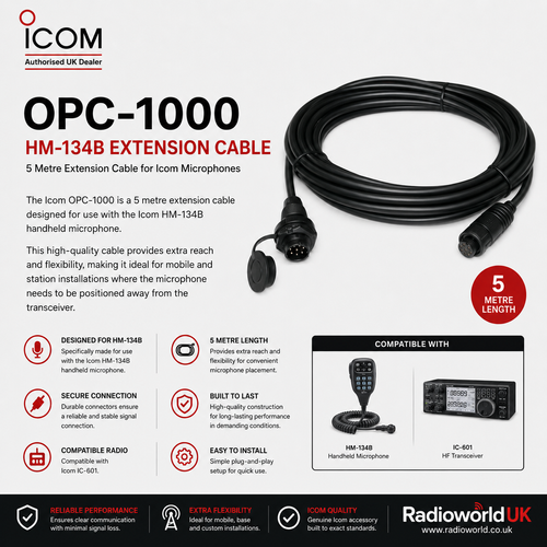 Icom OPC‑1000 5m Extension Cable for HM‑134B Microphone (IC‑601)