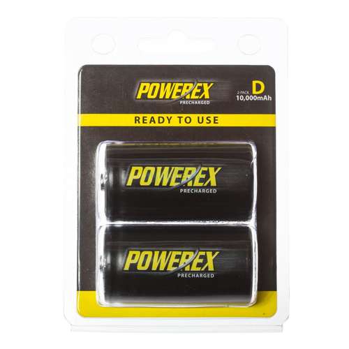 Powerex precharged mhrdp2 rechargeable d nimh batteries 1.2v, 10,000mah