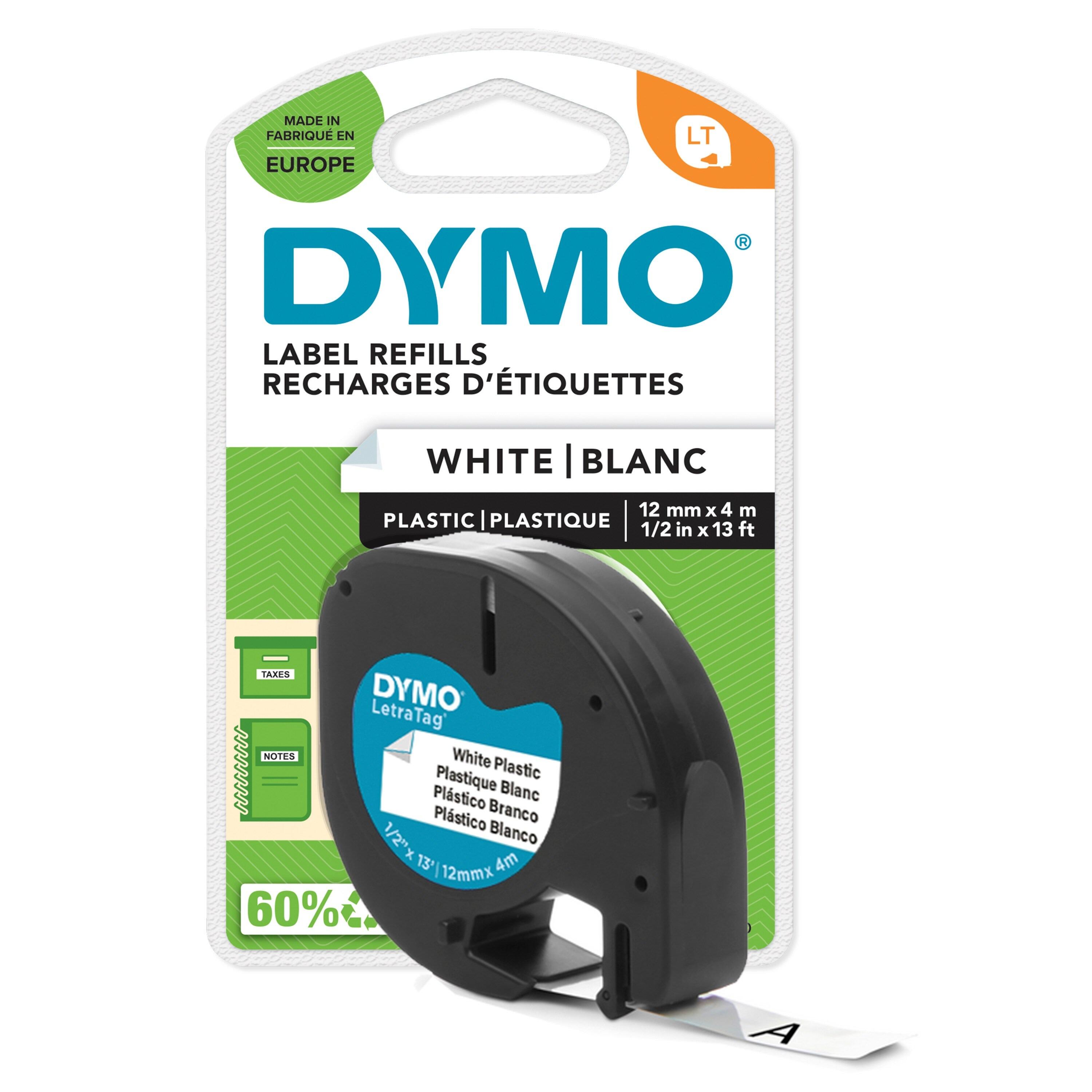 Dymo Letratag sort/hvid plast 12mm