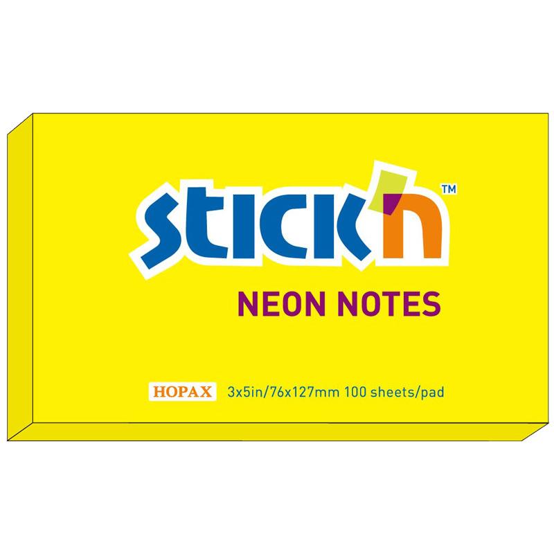Stick'n neonblok gul 76x127 mm