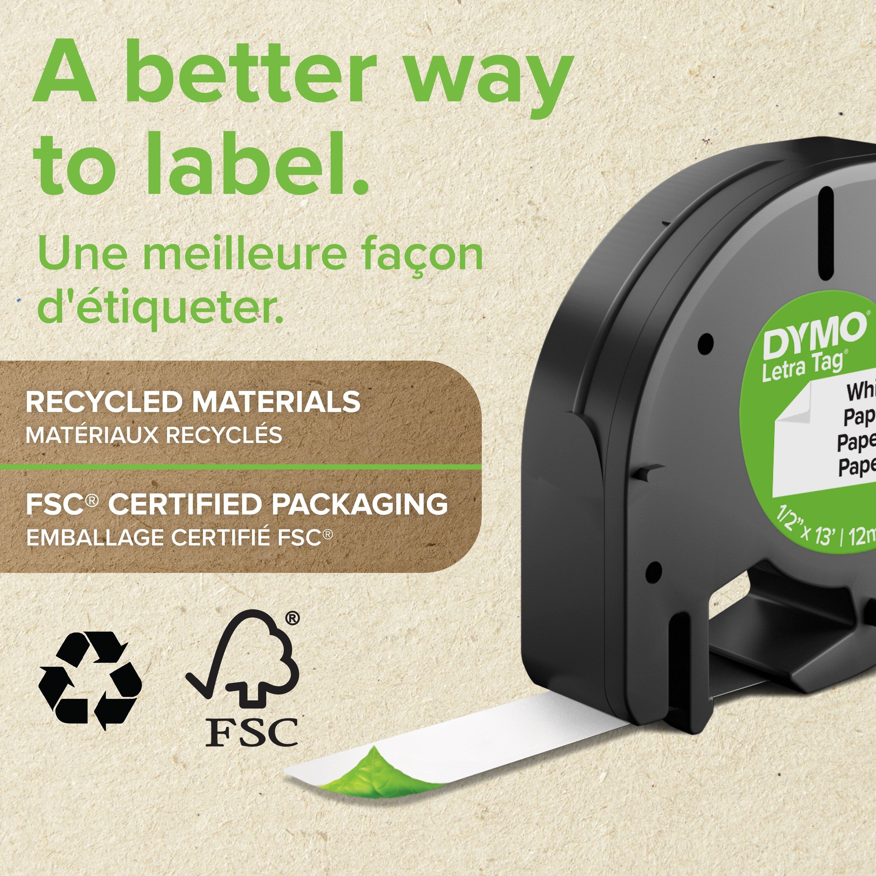 Dymo Letratag sort/hvid plast 12mm