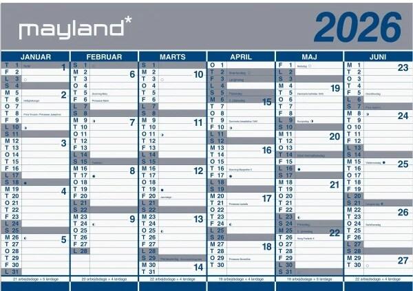 2026 Mayland vægkalender 2x6 mdr.