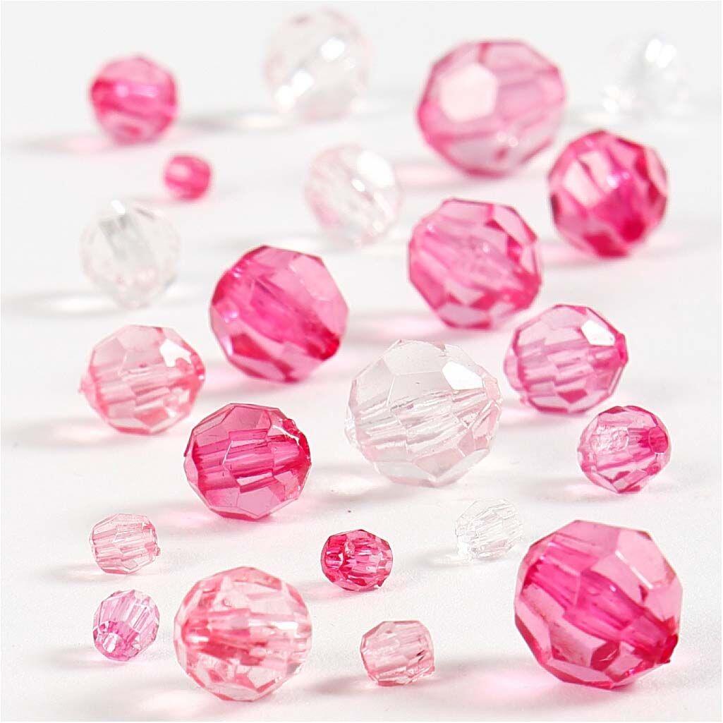 Facetperler str. 4-12mm pink
