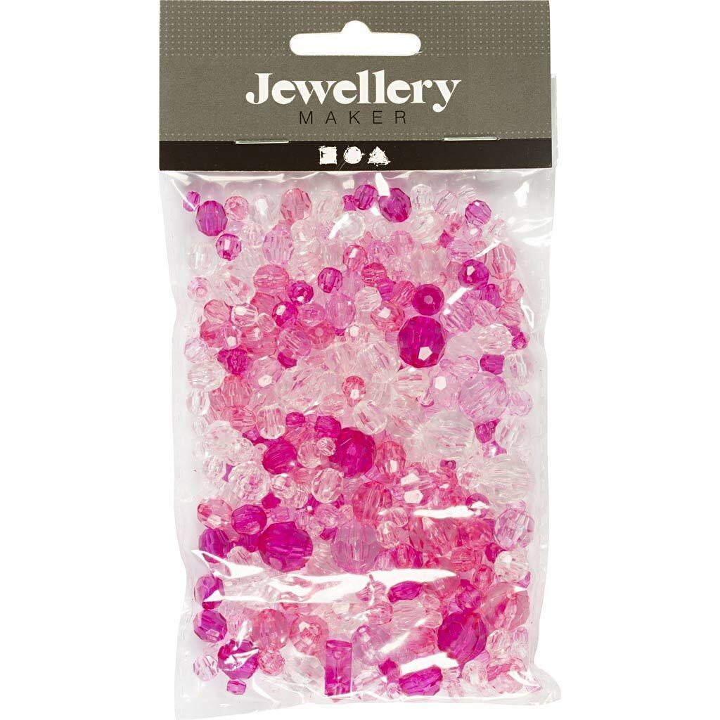 Facetperler str. 4-12mm pink