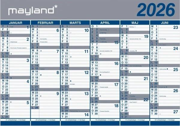 2026 Mayland vægkalender 2x6mdr