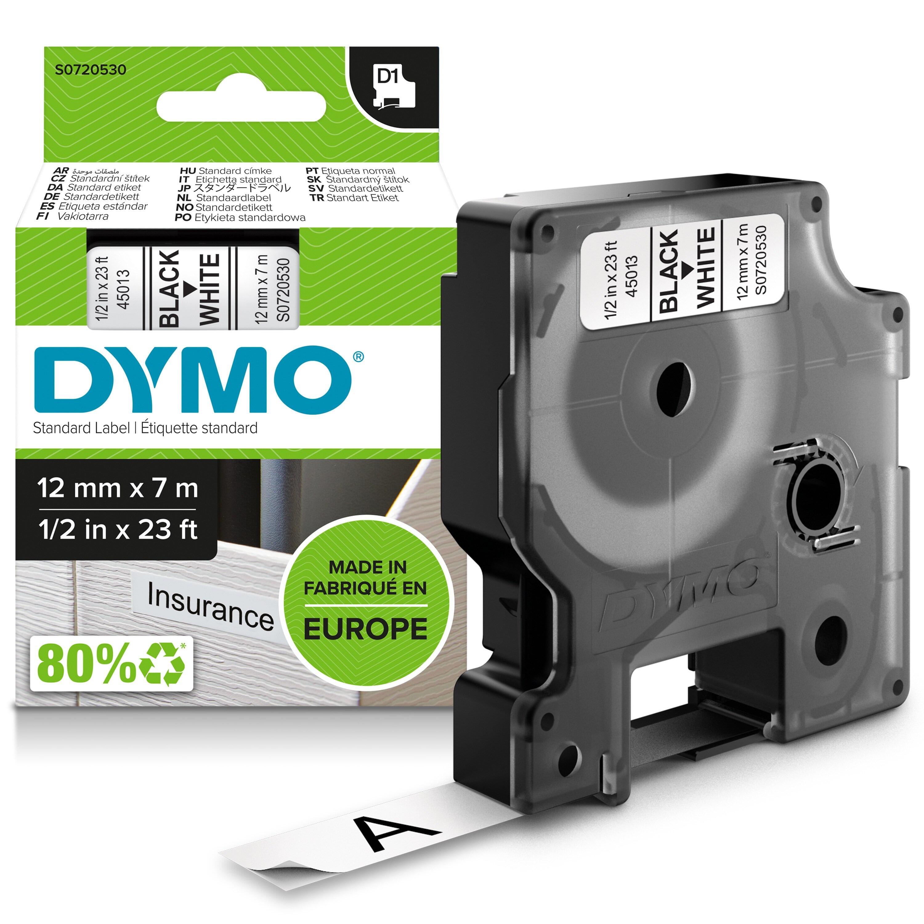 Dymo D1 12mm sort-hvid 7mtr.
