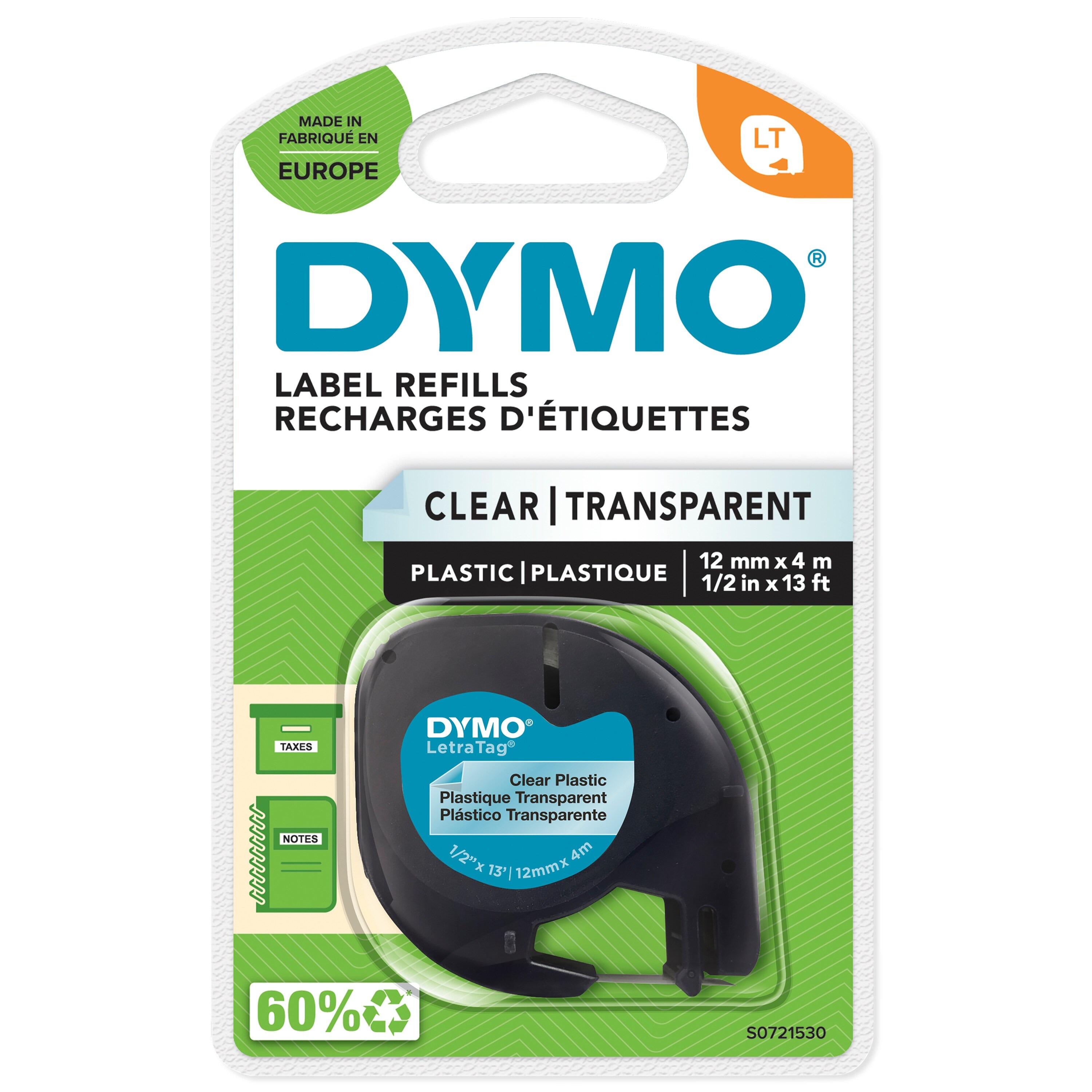 Dymo Letratag sort/klar plast 12mm