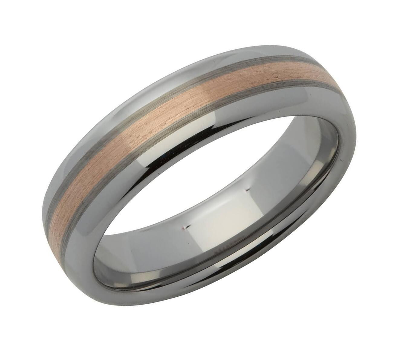 Tungsten Carbide 14k Rose Gold Inlay 6mm Ring