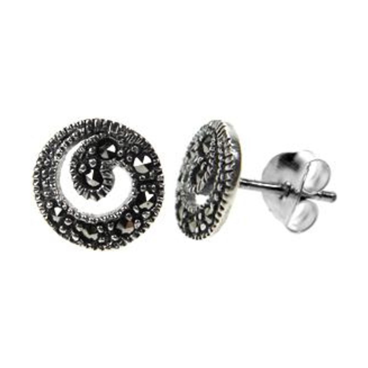 Silver & Marcasite Ornate Swirl Stud Earrings