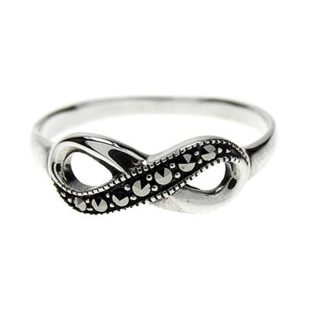 Silver & Marcasite Infinity Ring - Size M