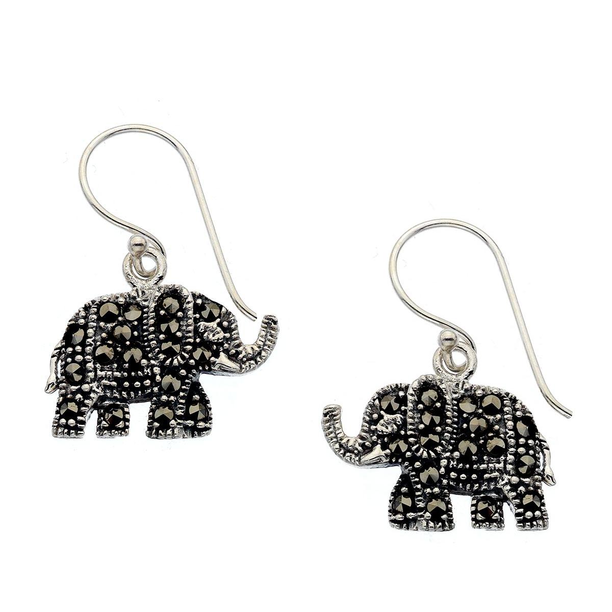 Silver & Marcasite Ornate Elephant Earrings side
