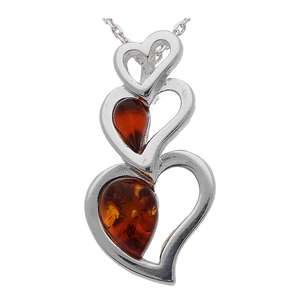 Designer Brown Amber Triple Hearts Silver Pendant