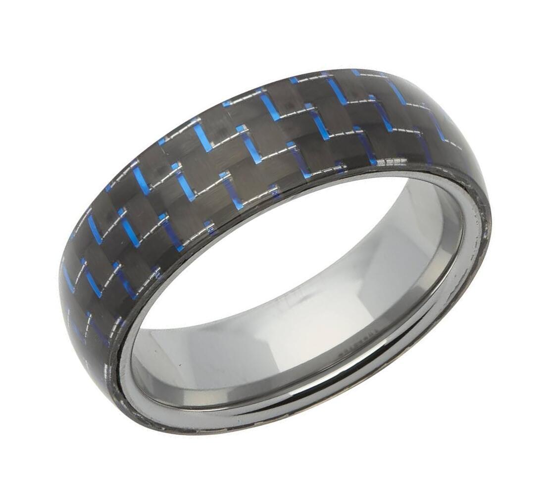 Tungsten Carbide Blue Carbon Fibre 7mm Ring