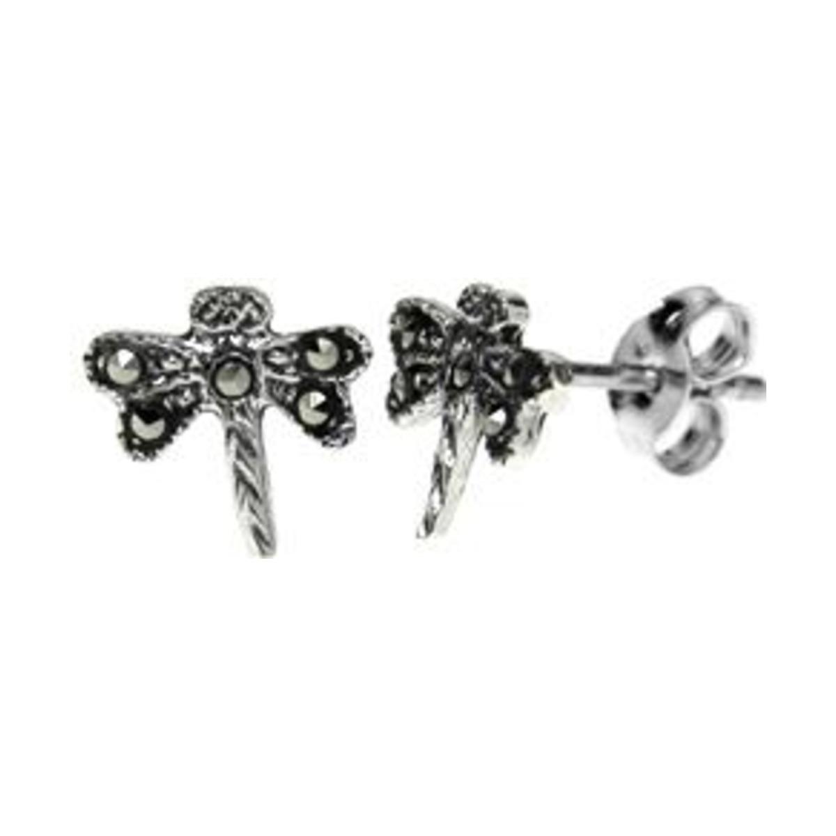 Silver & Marcasite Dragonfly Stud Earrings