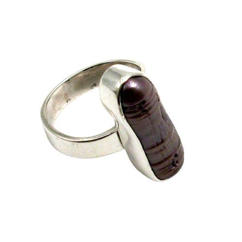 Image#1 20mm X 5mm Purple Biwa Pearl Ring - Size ADJ (L - P )