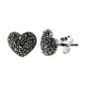 Silver & Marcasite Convexed Heart Stud Earrings