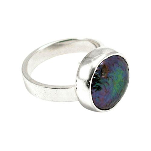 Image#1 15mm Round Dark Pearlised Shell Ring - Size ADJ (L - P )