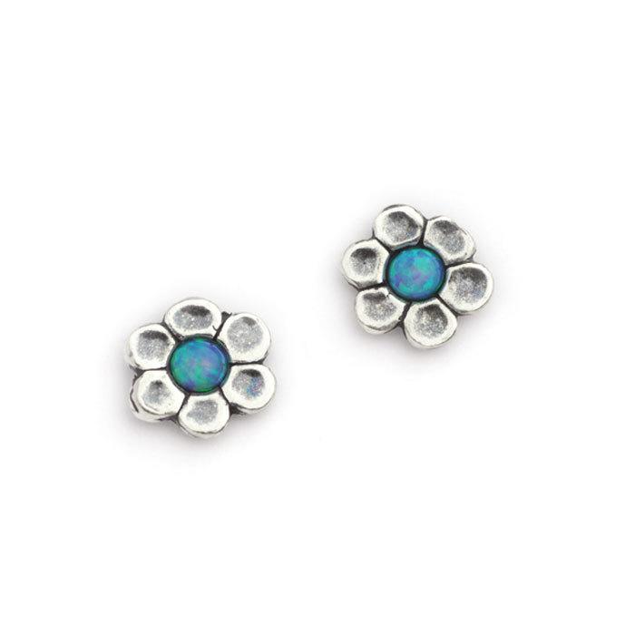 Silver Daisy Created Opal Stud Earrings