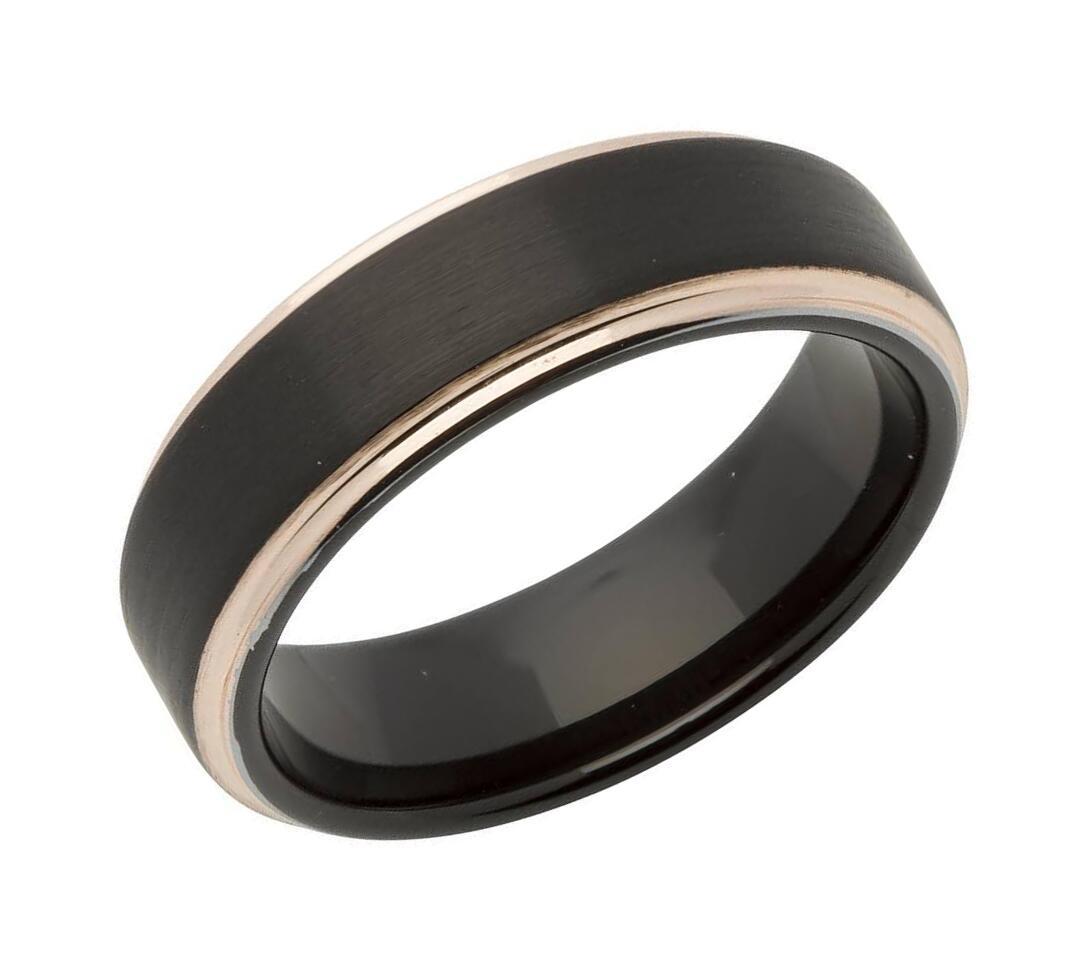 Tungsten Carbide Black & Rose Gold IP Plated 7mm Ring