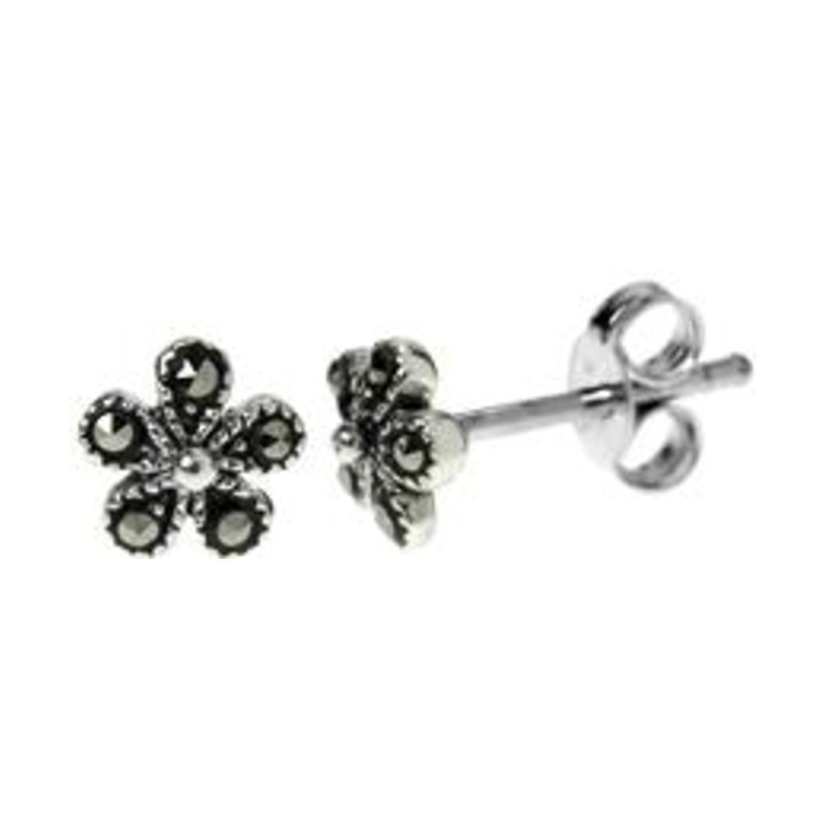 Silver & Marcasite Small Flower Stud Earrings