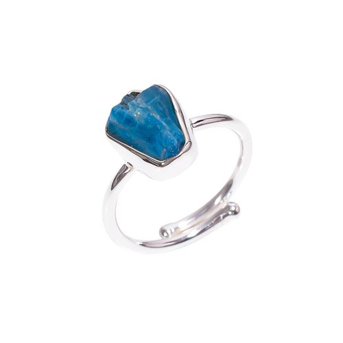 Image#1 Natural Raw Neon Apatite Gemstone 925 Sterling Silver Ring - Size ADJ (O+)