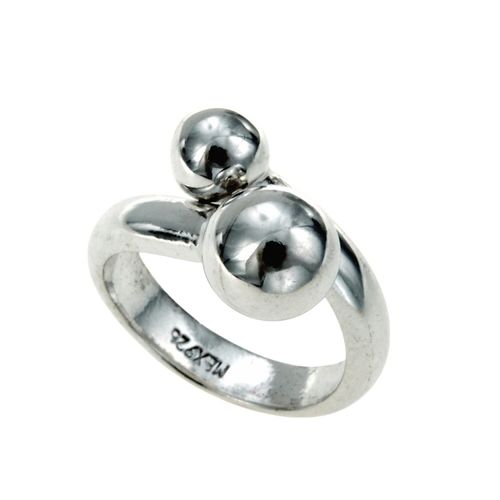 Image#1 8mm & 6mm Polished Silver Balls Ring - Size ADJ (K - W )
