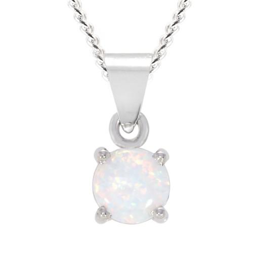 Silver White Created Opal Pendant