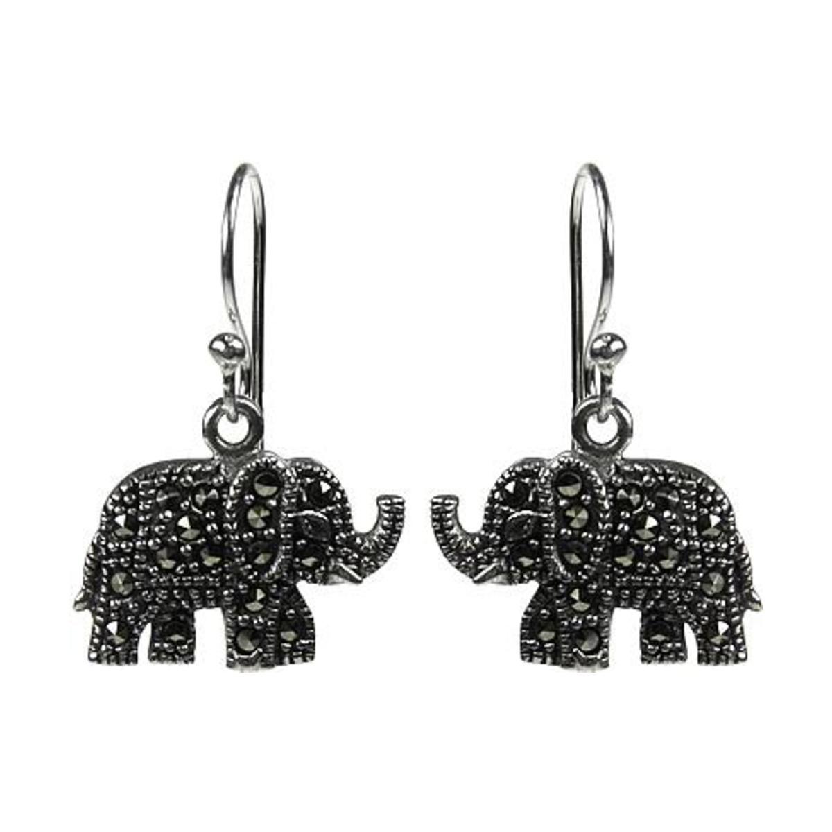 Silver & Marcasite Ornate Elephant Earrings