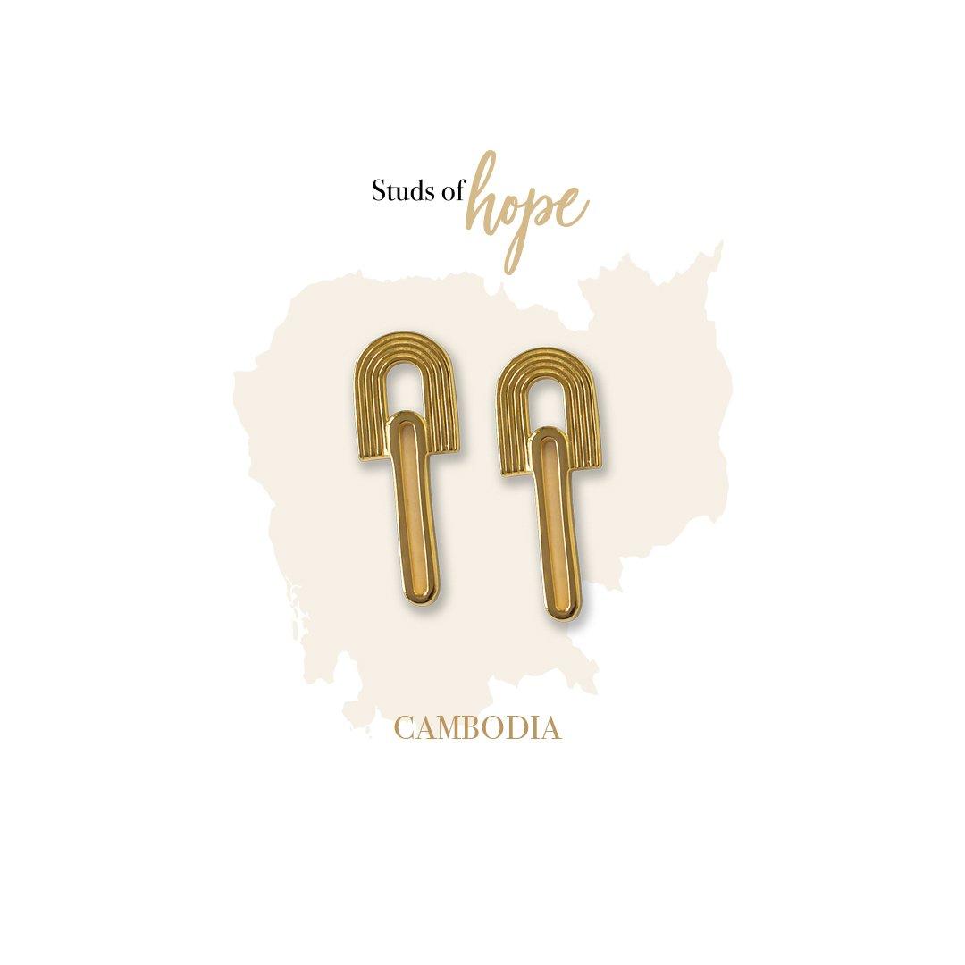 Image#1 Cambodia - 18K Gold Plated Bar Stud Earrings