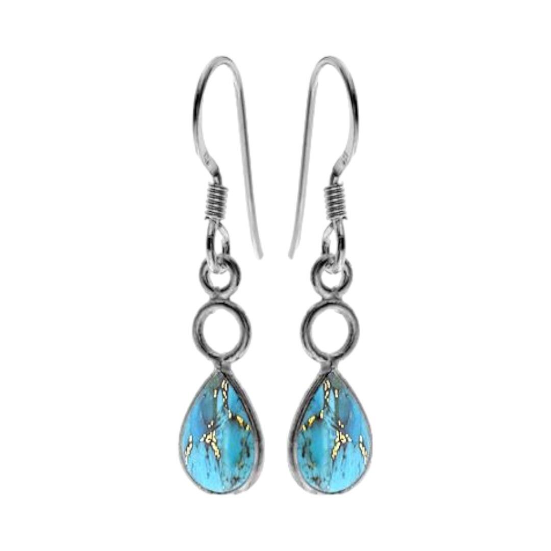 thumbnail image 2 of 925 Silver Plated Turquoise Dangle Drop Earrings – Women's Hook Earrings – Blue 2 of 2