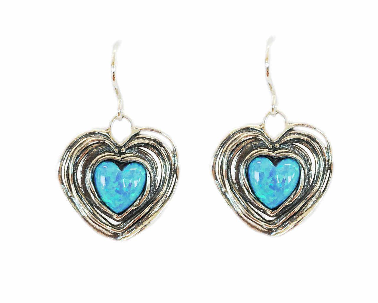 Artico's Heart Shaped Opal Drop Earrings