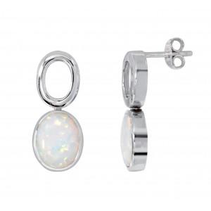 Silver White Created Opal Earrings