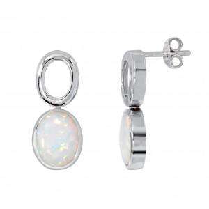 Silver White Created Opal Earrings