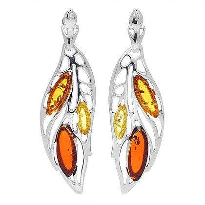 Large 3 Stone Multi Amber Leaf Earrings