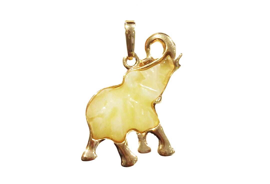Medium Rose Gold Plated Cream Amber Elephant Head Pendant
