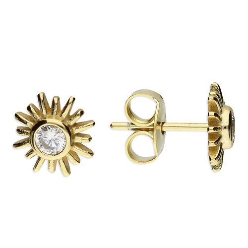 Image#1 Yellow Gold-Plated Small CZ Sun Stud Earrings
