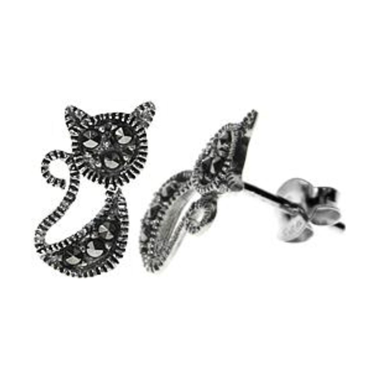 Silver & Marcasite Cat Stud Earrings