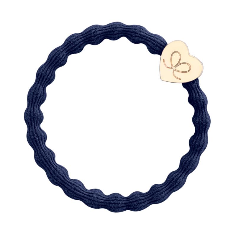 Image#1 Gold Heart Navy Blue Scrunchie